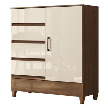 Imagem de Comoda 1 portas 4 gavetas Fit Jequitibá Off Acetinado - Santos Andirá 