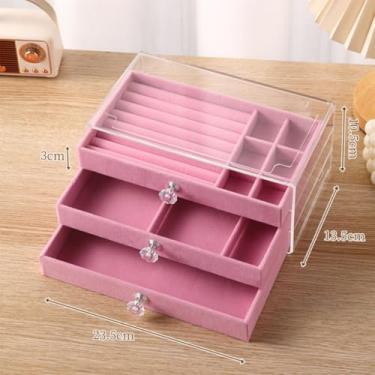 Imagem de Porta Joia Acrílico Com 3 Camadas Brinco Anel Compartimento caixa de armazenamento de jóias(ROSA)