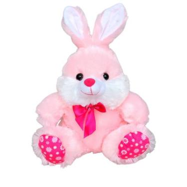 Imagem de Coelho de Pelúcia Rosa Com Laço 35 Cm Coelhinho da Páscoa - Fizzy