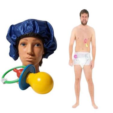 Imagem de Fantasia Bebê adulto Touca cetim + Chupeta gigante + fraldão - Genéric