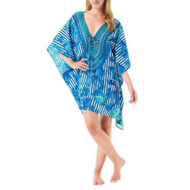 Imagem de Kaftan Listrado Curto - Lohe, Azul, G