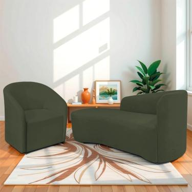 Imagem de Kit Sofá Curvo França 160cm L.e E Poltrona Luiza Max Conforto, Elegância E Design Moderno Linho Verde