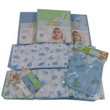 Imagem de Kit 20 Fralda 3 Toalha capuz dupla 3 Babadores para menino
