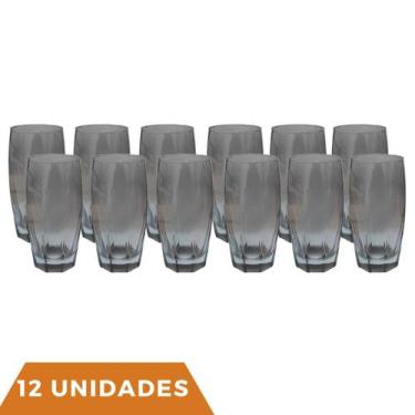 Imagem de Kit 12 Copo Florida Vidro Cinza Mesa Posta Chique 370ml - PRATICASA, F
