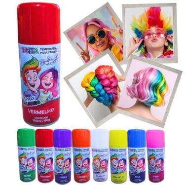 Imagem de Tinta Spray Colorida Para Cabelo Maluco Lavável 150ml Vermelha Festa C