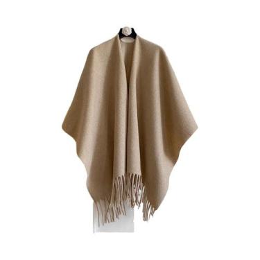 Imagem de Poncho Feminino De Inverno Quente Dupla Face Em Cashmere, Manta Grossa