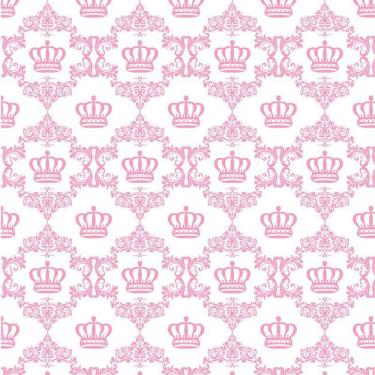Imagem de Papel Parede Coroa Rosa Claro Fundo Branco Adesivo Infantil