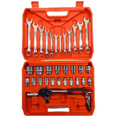 Imagem de Kit Ferramentas Jogo de Chaves e Soquetes Aço Cromado Resistente para 