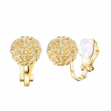 Imagem de Brinco Feminino de Pressão Strass Luxo Pequeno Dourado - - anjo da mam