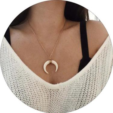 Imagem de Colar Feminino Longo Dente de Tigre Lua Branco - - anjo da mamãe, Bran