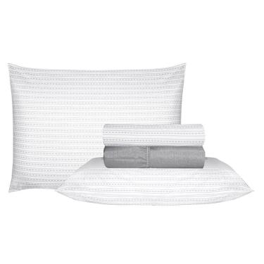 Imagem de Jogo De Cama Duplo Queen 4 Peças Percal 180 Fios Grafino Sonhare Prata - Sultan