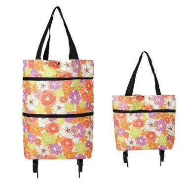 Imagem de bolsa de compras dobrável com rodas para feira Cor:Laranja Estampa - o