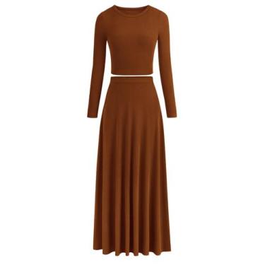 Imagem de Vestido PRETTYGARDEN Conjunto de Saia e Cropped de Manga Longa em Tric