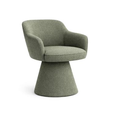 Imagem de Cadeira De Mesa De Jantar Jade Base Cone Giratória Linho Verde - Nexta Casa