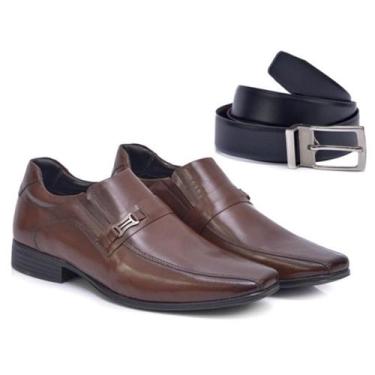 Imagem de Kit Sapato Social Masculino 100% Couro + Cinto Dupla Face - Ferrara Ca