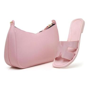 Imagem de Kit Bolsa Transversal E Sandália Rasteirinha H Tiras Em H - Genérico, 