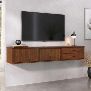 Imagem de Rack Flutuante 175 cm TV 75 Madeira 2 Portas 2 Gavetas Castanho Simona