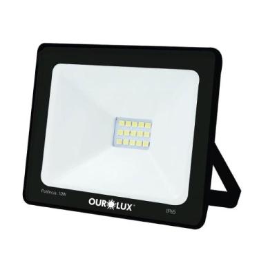 Imagem de Projetor Led Slim 50w Preto 3000k - Ourolux Refletor Led Slim 3000k 50