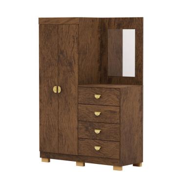 Imagem de Cômoda Guarda Roupa Cristal Aurum 4 Gavetas com Puxador Concha Dourado Imbuia Estilo Mo...