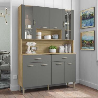 Imagem de Armário de Cozinha Compacta Paris 8 Portas 2 Gavetas MDP e MDF 121cm Amadeirado Freijó...