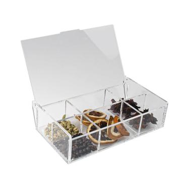 Imagem de Caixa Organizadora Especiarias Gin em Acrílico para Estação de Drinks com 6 Nichos Tampa Articulada Transparente