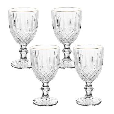 Imagem de Conjunto de Taças de Vidro Transparente Lumini Greek Fio de Ouro 320ml