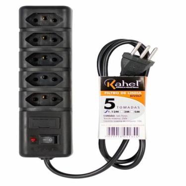Imagem de Filtro de Linha Com 5 Tomadas Preto 2P+T 10A 3M Bivolt NBR14136 - KAHE