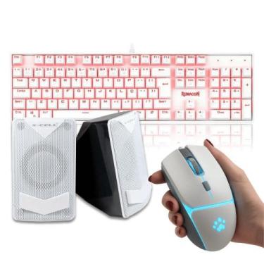 Imagem de Kit Gamer White Teclado Mecânico Mouse 12800DPI Caixa de Som - OEM