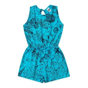 Imagem de Macaquinho Infantil Menina Algodão Atacado Flor Baby Até O 8, Azul, Cl