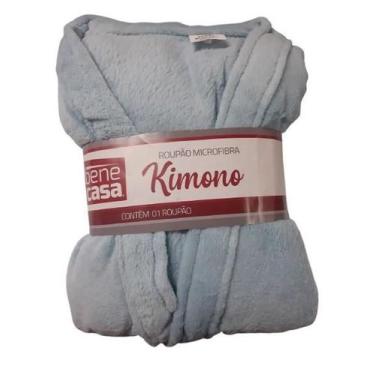 Imagem de Roupão Plush Colors C/Bolso Manga Longa Azul Claro M - Bene Casa