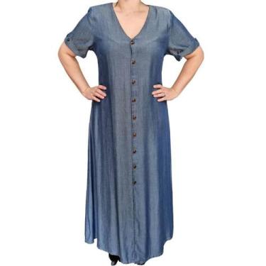 Imagem de Vestido Feminino Tencel La Belle Plus Size Longo, G1, Azul jeans
