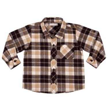 Imagem de Camisa bebê Menino Xadrez Flanelada - Papilloo, Marrom, 3
