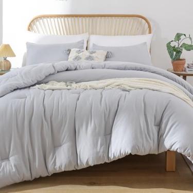 Imagem de Conjunto de edredom ROSGONIA King Size cinza claro com 2 fronhas
