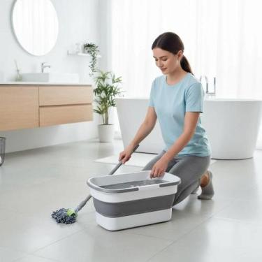 Imagem de Balde Retrátil Dobrável 20 Litros Com Rodinhas 55x25cm Limpeza Casa e 