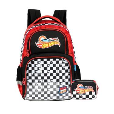 Imagem de Kit Escolar Hot Wheels Mochila Costas + Estojo Box Original, Vermelho