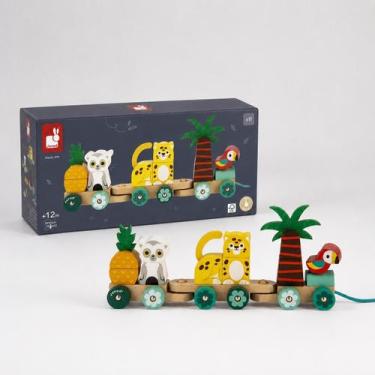 Imagem de Trem Montável Tropik Janod 11 Peças Brinquedo Educativo de Madeira par