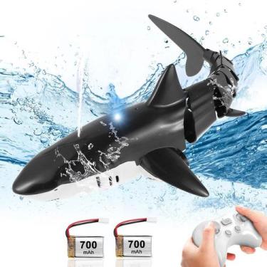 Imagem de Brinquedo para Piscina Barco Tubarão RC bayehngs com Luz e Spray de Ág