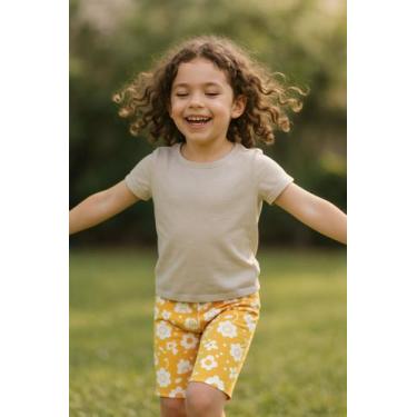 Imagem de Short Ciclista Menina Verão com Estampa Floral Lúdica Kyly, Amarelo si