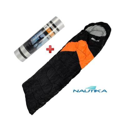 Imagem de Saco de Dormir Nautika Viper Preto e Laranja + Isolante Térmico Azteq 
