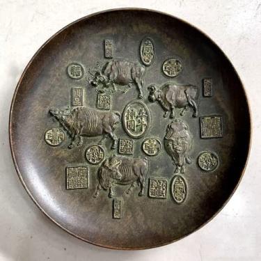 Imagem de XIALON Placa Qing Qianlong Five Bull Gods de 11,8 cm para decoração antiga do antigo zodíaco