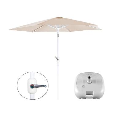 Imagem de Kit Ombrelone Guarda Sol Aço Manivela 2,4 Metros Bege + Base Plástica Branca - Mor