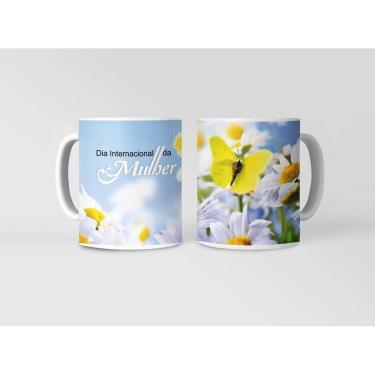 Imagem de Caneca ECF Dia da Mulher - Margaridas Porcelana Branca 325ml