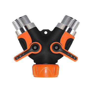 Imagem de C/H Divisor de mangueira de jardim de 2 vias, conector de torneira de mangueira de 2 vias, válvula dupla em Y, coletor divisor de torneira de água com cabo emborrachado regulável e travável