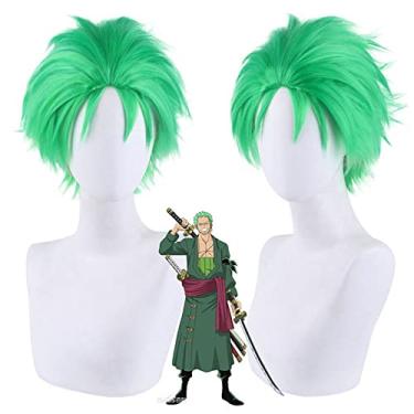 Imagem de Perucas curtas Roronoa Zoro One Piece Perucas de Cosplay Verde Cabelo Sintético Anime Party Sintético Halloween