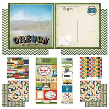 Imagem de Scrapbook Customs Kit temático de papel e adesivos, Oregon Vintage, 30 x 30 cm
