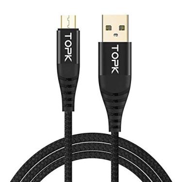 Imagem de Cabo micro USB para cabo Game-Z (TOPK) para cabo QC 3.0 3A de carregamento rápido de nylon trançado sincronização de dados de transferência adequado para Samsung S1-S7/A11/A10, Note 1-5, LG G1-G4 (Preto)