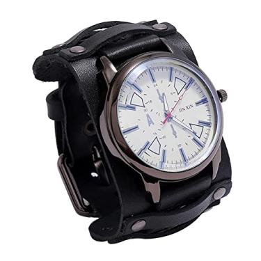 Imagem de Gemvan Relógio ponteiro punk retrô pulseira larga de couro ajustável presente, preto