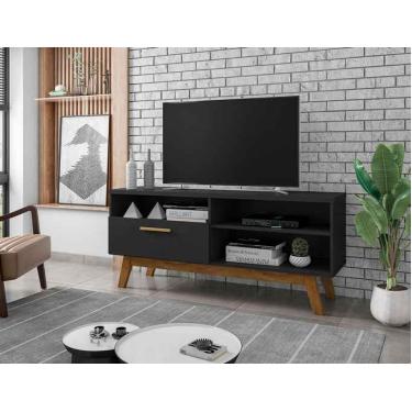 Imagem de Rack Paládio em Madeira Preto Fosco para TV até 55 Polegadas Móveis Bechara