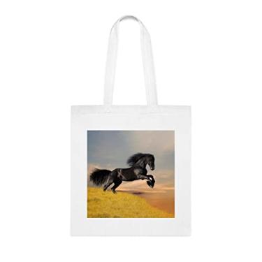 Imagem de Sacola de cavalo, presente de bolsa de ombro de cavalo, bolsas reutilizáveis de cavalo, ideia de presente de cesta de natal de aniversário, presente para ela, presente para ele, bolsa feminina, Branco