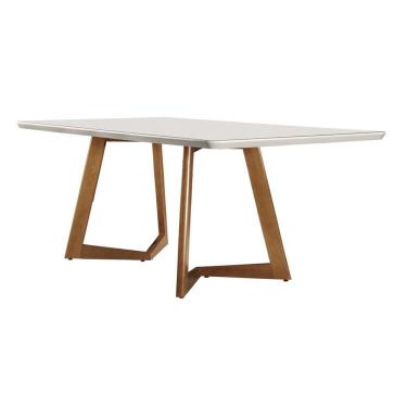 Imagem de Mesa de Jantar 220x110cm Tampo Madeira/Vidro Safira Mobilare Imbuia Marroml/Laca Off White
